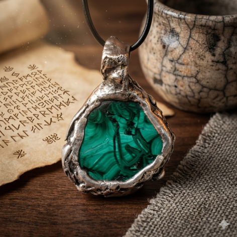 Brutalistycznym wisior z Malachitem