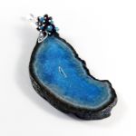 Agat niebieski Swarovski i srebro - wisior - 