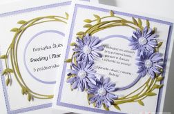 Kartka ŚLUBNA z fioletowymi stokrotkami