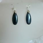 Kwarc kocie oko, czarne duże łezki, wiszące kolczyki, srebro - 
