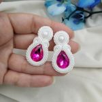 Komplet ślubny soutache sutasz biały fuksja - biała z fuksją