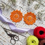 Kolczyki szydełkowe rozetki - pomarańczowe - 