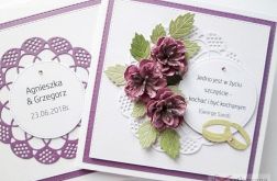 Kartka ŚLUBNA fioletowo-różowa