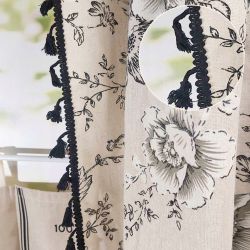 Zasłona gotowa na tunel lniana boho z frędzlami kwiaty SHABBY 150/240cm