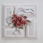 Kartka W DNIU ŚLUBU srebrzysto-różowa - Kartka ślubna z bukietem roż
