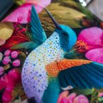 Kopertówka welurowa handmade koliberki – unikatowa torebka crosserka - 