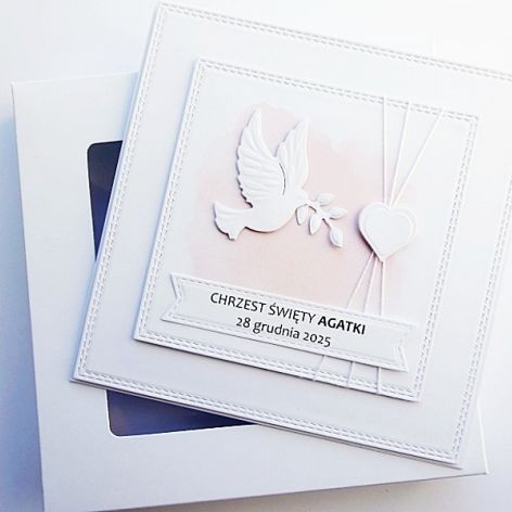 Minimalistyczna kartka na Chrzest z gołębicą