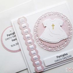 Kartka PAMIĄTKA CHRZTU różowo-biała #4