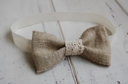 Opaska niemowlęca - Vintagowa, lniana kokardka