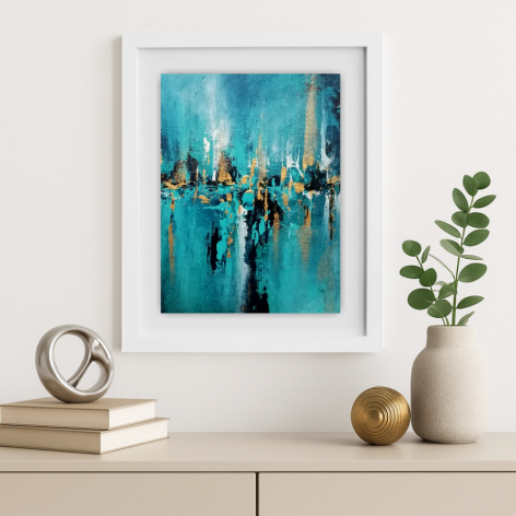 Prezent na ślub - abstrakcja - złoty i turkusowy