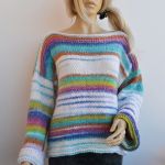 super sweter oversize w paski z kominem  - wełniany