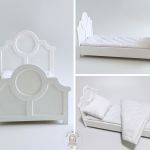 Białe łóżko dla lalki - Białe drewniane łózko
