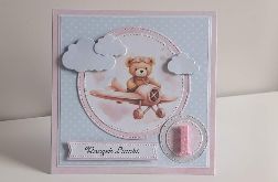 Personalizowana kartka na urodziny roczek miś w samolocie