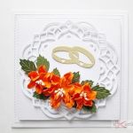 Kartka ŚLUBNA biało-pomarańczowa - Pamiątka ślubu z pomarańczowymi różami