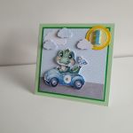 Kartka urodzinowa na roczek krokodyl w aucie  - 