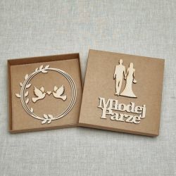Kartka ślubna - drewniane dekoracje, pudełko - MP1W1W2
