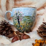 Ręcznie malowany bażant i dzikie jabłonie kubek 480 ml. - Ręcznie malowane