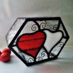 Lampion , pudełko  Serca , Tiffany , witraż - Lampion - pudełko , serca biało - czerwone