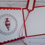 Kartka na walentynki ze słoniem, nietypowy napis - Wnętrze kartki i przód etykietki