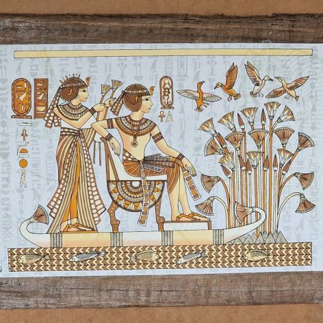 Papirus Egipski, 60x40 cm, TUTANCHAMON Z ŻONĄ, MIESIĄC MIODOWY, obraz, Oryginalny 100%, Egipt, papier papirusowy 39