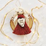 Makramowy Anioł Stróż - burgundowy aniołek - 