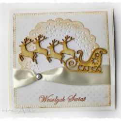 Kartka świąteczna z saniami i reniferami