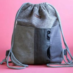 Szary patchworkowy workoplecak z kieszeniami