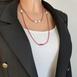 Naszyjnik Boho Koralikowy Maki Perły i Róże