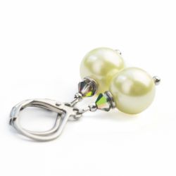 Kolczyki perły seashell zieleń z kryształkami Swarovski, stal chirurgiczna