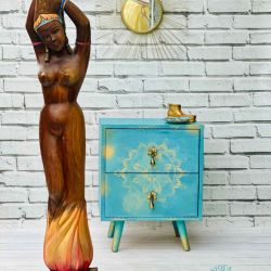 Turkusowa szafka z mandalą, orientalna, ciekawe uchwyty, wysyłka