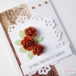 Kartka UNIWERSALNA brązowo-biała - Kartka okolicznościowa z miedzianymi różami