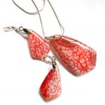 Biało-czerwony agat ognisty i srebro, elegancki zestaw biżuterii - 