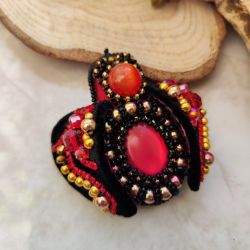 Elegant Handmade Beaded Brooch with Crystals