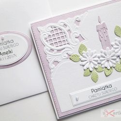 Kartka PAMIĄTKA CHRZTU biało-różowa #4