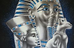 Obraz, 35x50cm, Tutanchamon, Nefertiti, Kot, Płótno Faraońskie, Egipt, 100% oryginalny 11