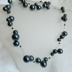 Perły szare, oryginalny zestaw biżuterii, naszyjnik i kolczyki - 