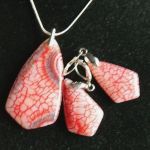 Biało-czerwony agat ognisty i srebro, elegancki zestaw biżuterii - 