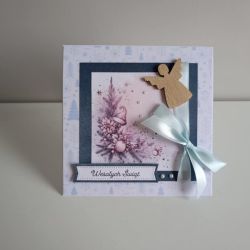 Kartka świąteczna Boże Narodzenie z aniołkiem w różu