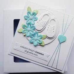 Kartka na Chrzest z bucikami dla chłopca