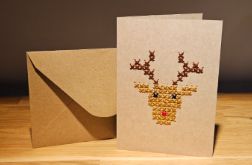 Kartka świąteczna - haftowana - renifer