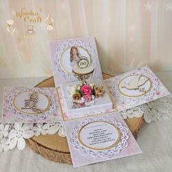 Exploding box komunijny kartka "Pink Roses 2"