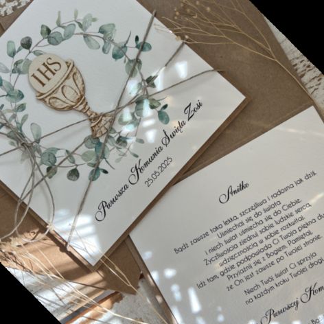 Pamiątka komunii kartka z życzeniami z personalizcją 312