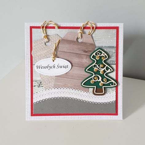 Kartka Boże Narodzenie handmade z choinka
