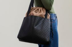 Karmelowo-czarna pikowana duża torba z kominem