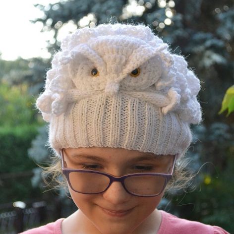 Biała sowa - Hedwiga ! ciepła czapka