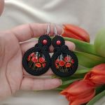 Sutasz duże kolczyki maki makowe soutache - makowe