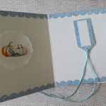 Kartka urodzinowa z motywem Kopciuszka - Wnętrze kartki i przód etykietki