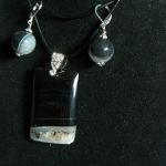 Onyks, kryształ i srebro, zestaw biżuterii - 