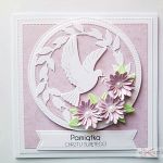 Kartka PAMIĄTKA CHRZTU z gołębicą #3 - Biało-różowa kartka na Chrzest z gołębicą