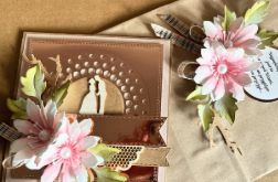 115,kartka na ślub w stylu rustykalnym z torebką